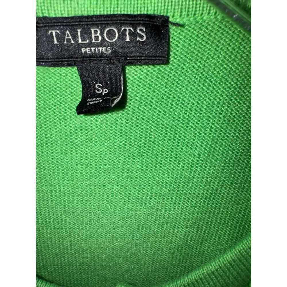 TALBOTS SWEATER CARDIGAN Green Beaded 3/4 Sleeves‎ Small Petite